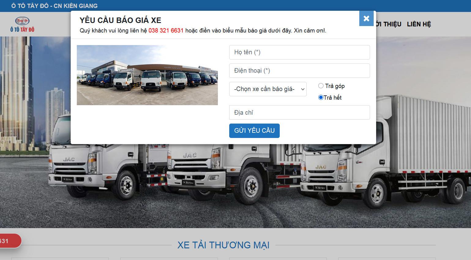 Mẫu web Sale xe tải